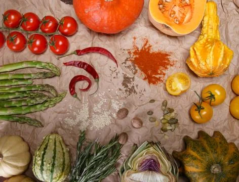 Vegetables and spices Stock Photos