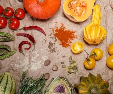 Vegetables and spices Stock Photos