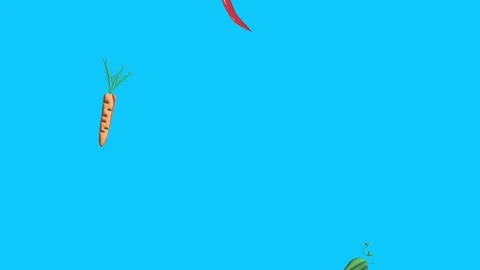 Vegetables animation on blue screen chroma key Video stock 253263446