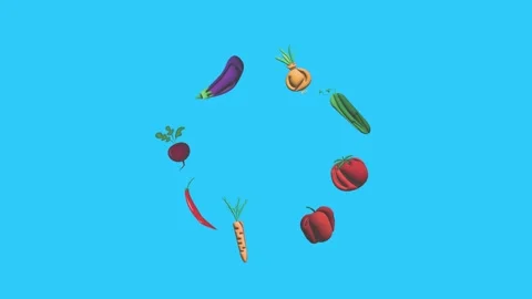 Vegetables animation on blue screen chroma key Video stock 253263488
