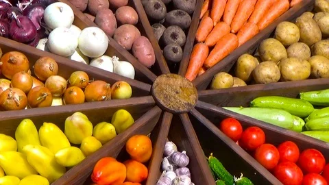 Vegetables are arranged in a circle Video stock 119710550