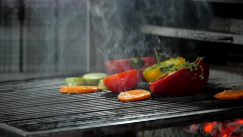 Vegetables are Baked in the Josper Stock Footage 132167515