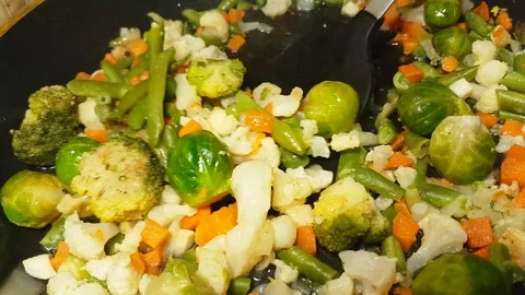 Vegetables are fried in a broccoli pan Stock Footage 87905574