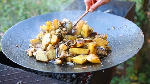 Vegetables are grilled in a pan. Stock Footage 118451158