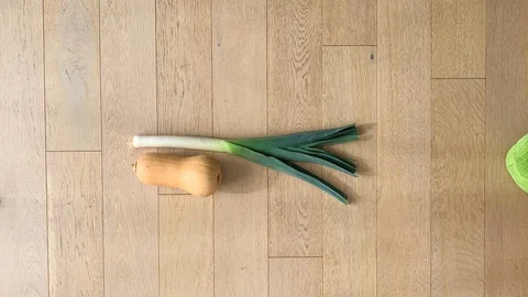 Vegetables are moving to the box. Stop motion video. Stock Footage 128351448
