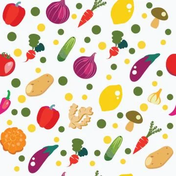Vegetables background in flat style, pattern seamless healthy food. Stock Illustration