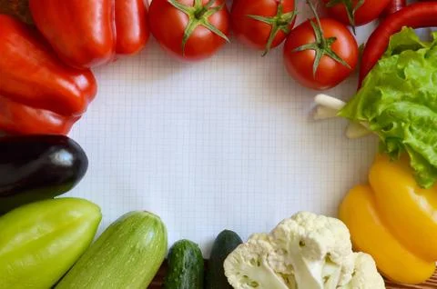 Vegetables on the background of a white sheet of paper place under advertising Stock Photos