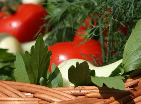 Vegetables basket close up Stock Photos
