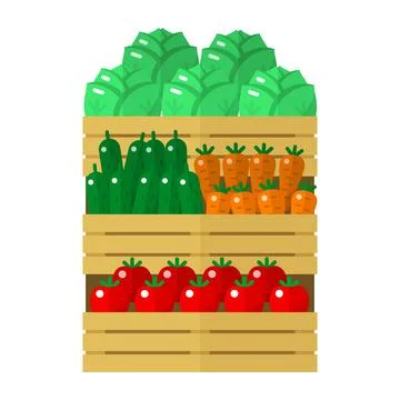 Vegetables basket icon flat vector. Fresh organic Stock Illustration