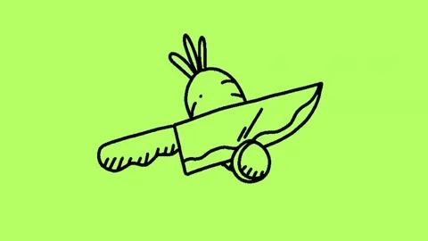 Vegetables being cut with a knife animation isolated on green screen background Stock Footage 302133443