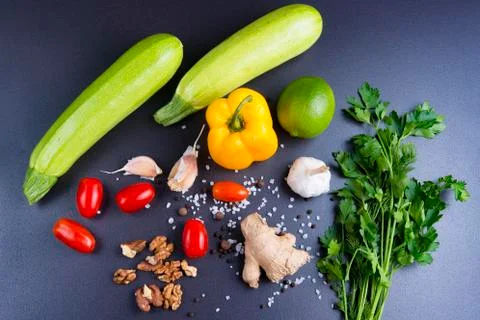Vegetables on black background Foto stock