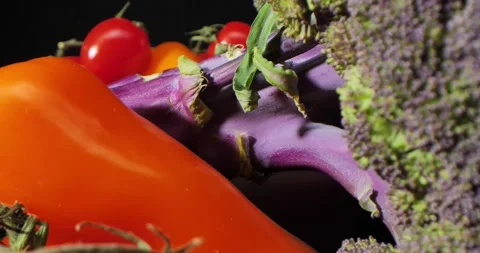 Vegetables on black background super close up Stock Footage 234544955