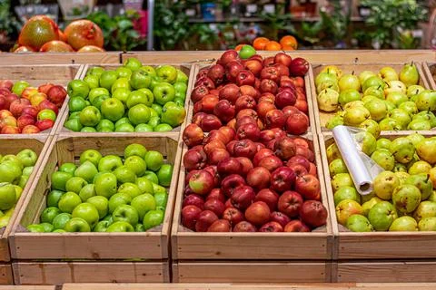 Vegetables in boxes in stores Stock Photos
