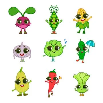 Vegetables Cartoon Characters Collection Stock Illustration