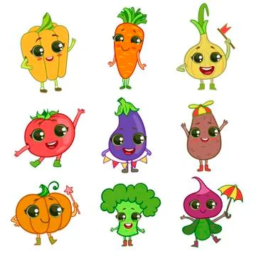Vegetables Cartoon Characters Set Stock Illustration