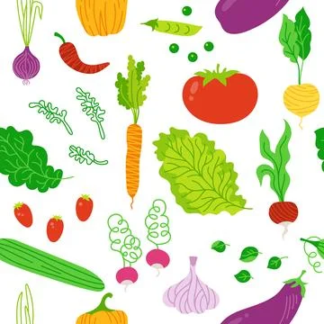 Vegetables cartoon seamless background pattern vegetarian childish funny food Stock Illustration