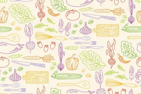 Vegetables cartoon seamless background pattern vegetarian childish food endless Stock Illustration