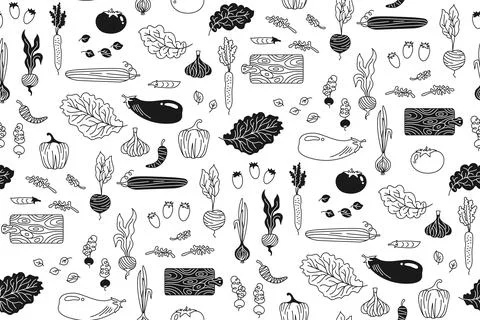 Vegetables cartoon seamless background pattern vegetarian childish funny food Illustrazione stock
