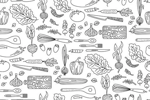 Vegetables cartoon seamless background pattern vegetarian childish food endless Stock Illustration