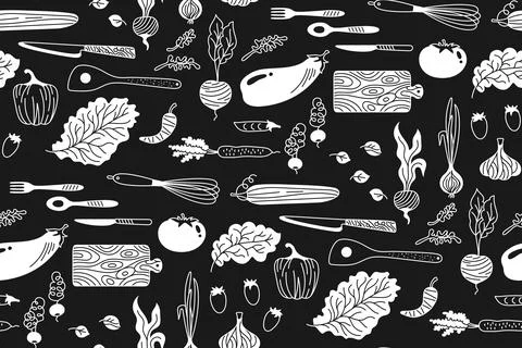 Vegetables cartoon seamless background pattern vegetarian childish food endless Stock Illustration