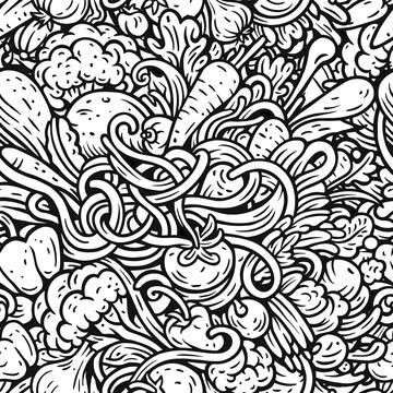 Vegetables cartoon vector doodle seamless pattern Stock Illustration