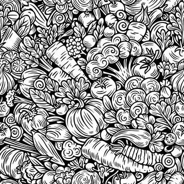 Vegetables cartoon vector doodle seamless pattern Stock Illustration