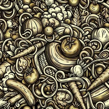 Vegetables cartoon vector doodle seamless pattern Stock Illustration