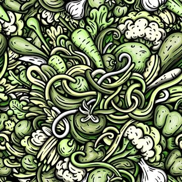 Vegetables cartoon vector doodle seamless pattern Stock Illustration