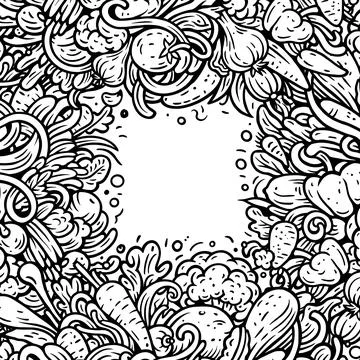 Vegetables cartoon vector doodles frame. Veggies border design イラスト素材