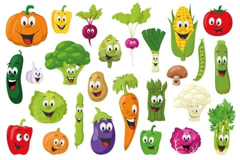 Vegetables Characters Collection: Set of 26 different vegetables in cartoon s Illustrazione stock