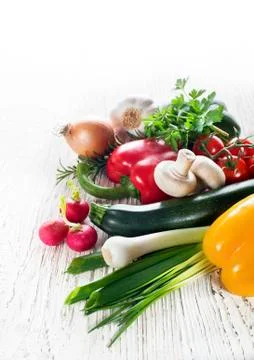 Vegetables collection on white table Stock Photos