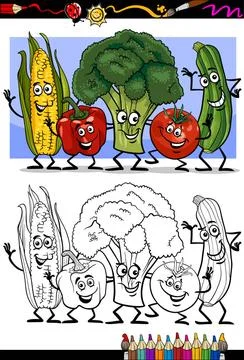Vegetables comic group for coloring book Coloring Book or Page Humor Carto... Stock Photos