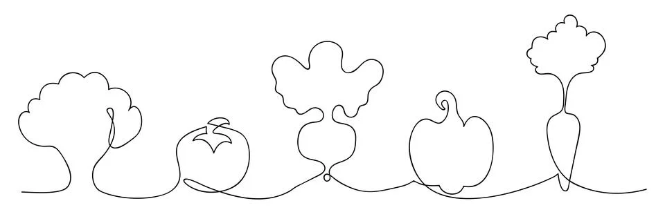 Vegetables continuous one line drawing Stock Illustration