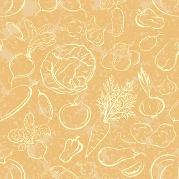 Vegetables Contours, Seamless Stock Illustration