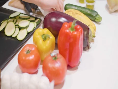 Vegetables on a counter top  Video stock 80545908