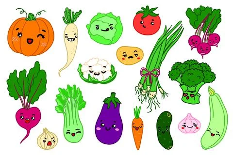 Vegetables cute characters collection Stock Illustration