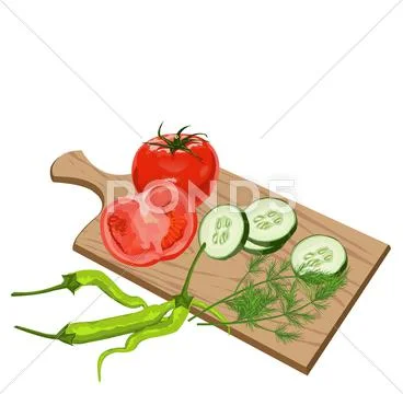 Vegetables on cutting board Stock Illustration