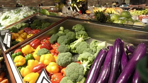 Vegetables on display in supermarket Stock Footage 247638167