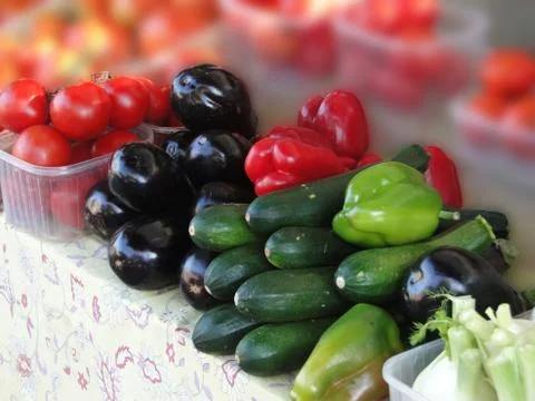 Vegetables on display on a table Stock Photos
