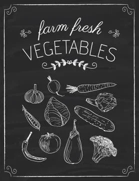 Vegetables doodle on the black board Stock-Illustration