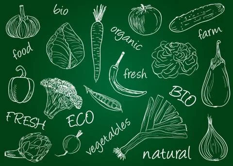 Vegetables doodles - school board Stock-Illustration