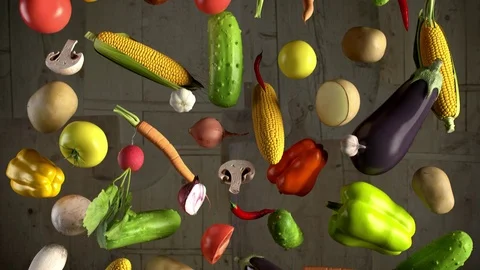 Vegetables fall animation looped Stock Footage 69866802