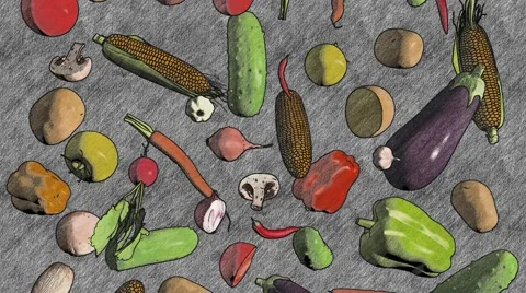 Vegetables fall drawing looped animation Stock Footage 68593705