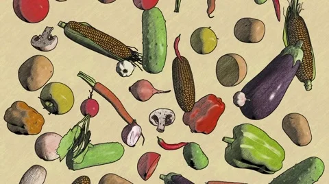 Vegetables fall drawing looped animation Stock Footage 68594413