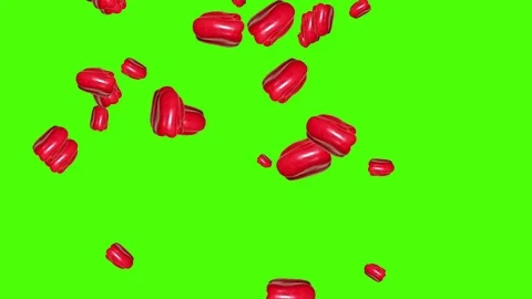 Vegetables falling animation chroma key element loop, red pepper Stock Footage 126928489