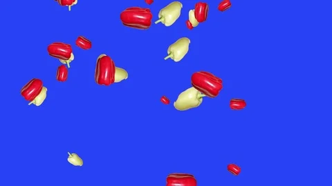 Vegetables falling animation chroma key element loop, red and yellow peppers Stock Footage 126928869