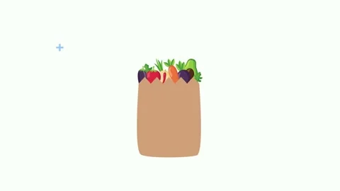 Vegetables falling into paper grocery bag animation including avocado tomat.. Stock Footage 334161995