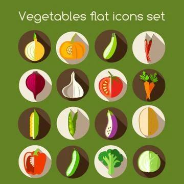 Vegetables flat icons Stock Illustration