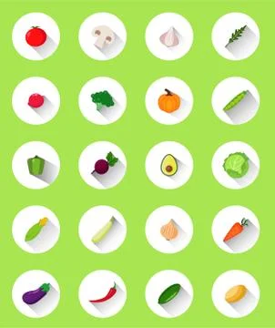Vegetables flat icons Stock Illustration