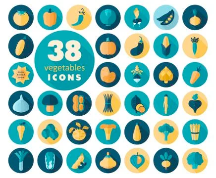 Vegetables flat icons set Stock Illustration
